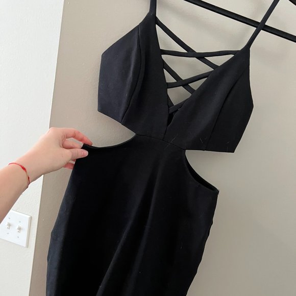 Solemio Little Black Mini Tight Dress - Picture 1 of 5